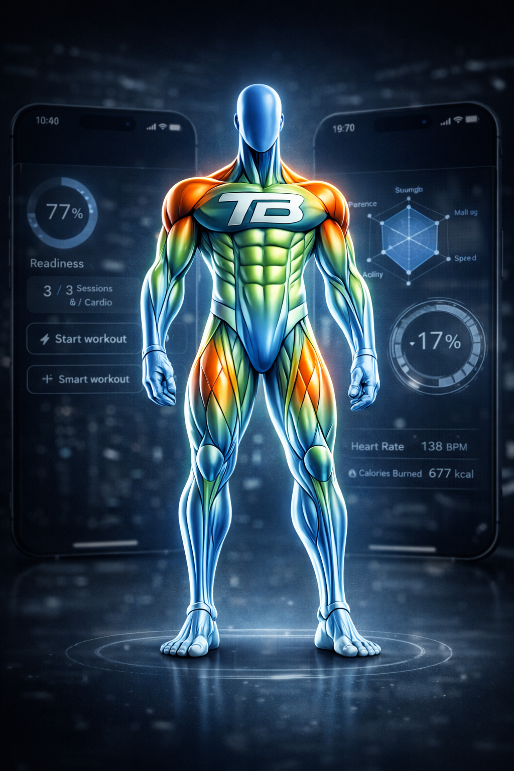 TotalBodyIQ body load heatmap showing training distribution and readiness