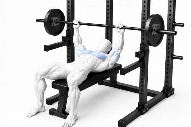 Barbell Bench Press shown in two positions