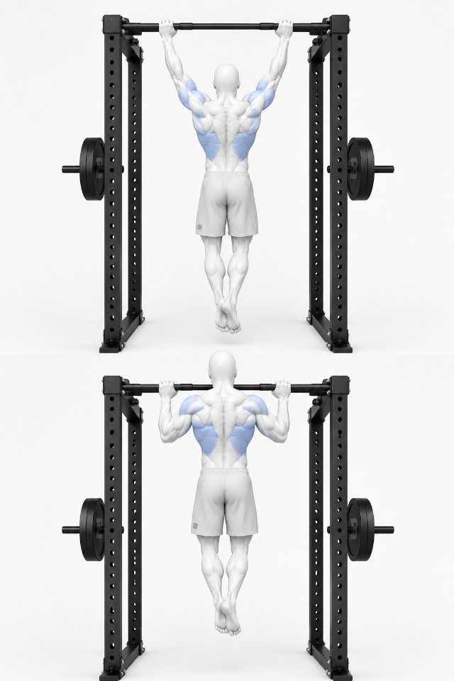 Pull-Up shown in two positions with the lats highlighted