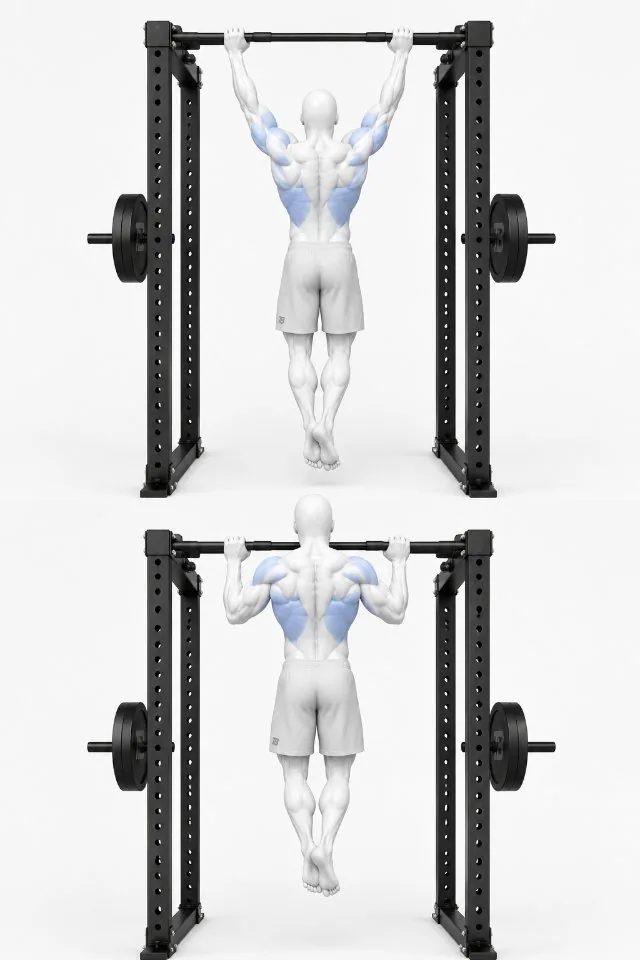 Pull-Up shown in two positions with the lats highlighted