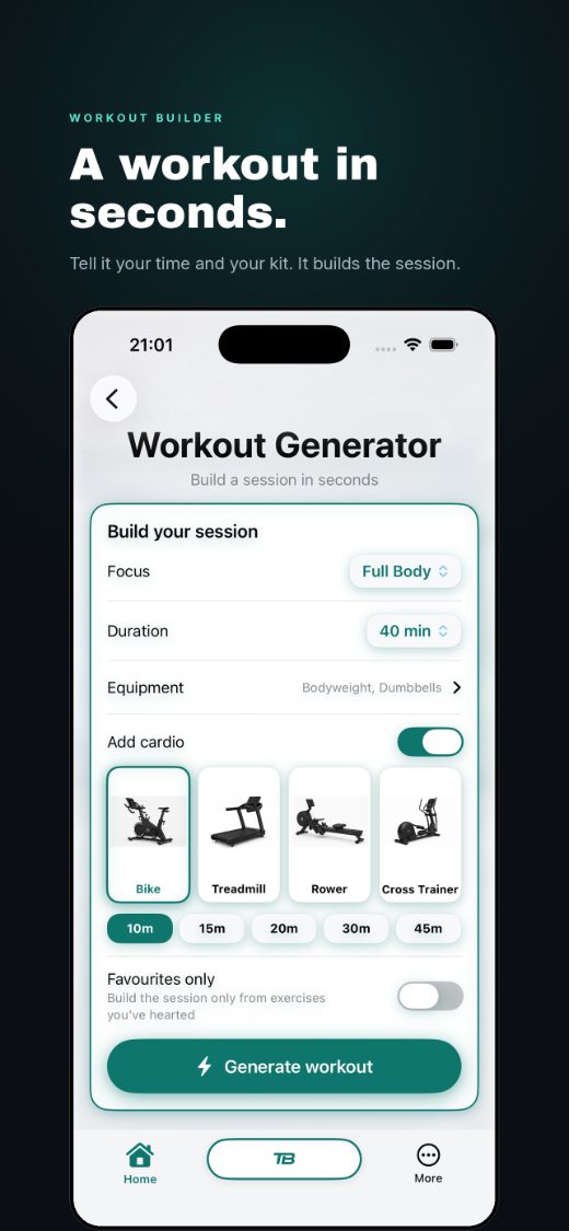 A workout in seconds, the Workout Generator