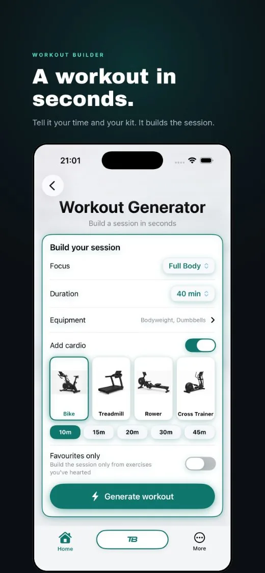 A workout in seconds, the Workout Generator
