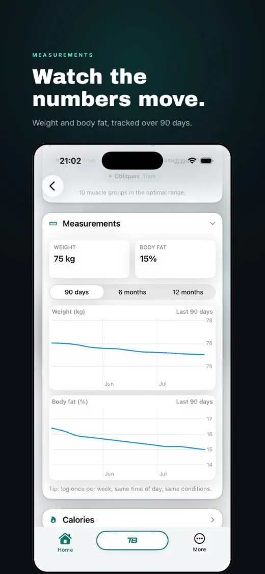 Watch the numbers move, weight and body fat over 90 days