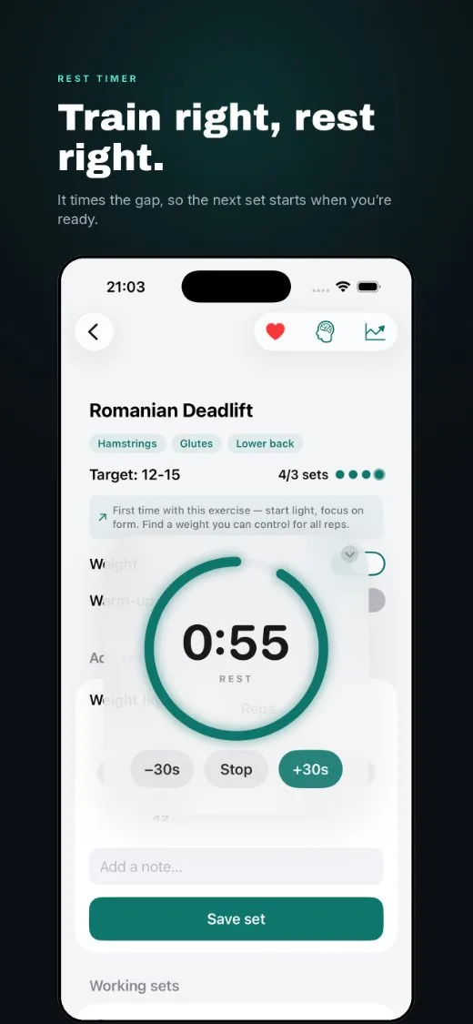 Train right, rest right, the rest timer between sets