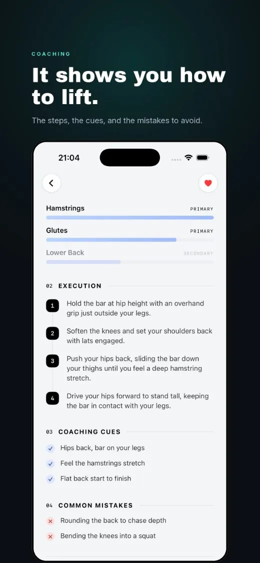 It shows you how to lift, execution steps, cues and mistakes